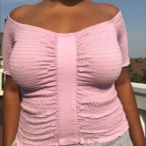 Off the shoulder purple ruched top